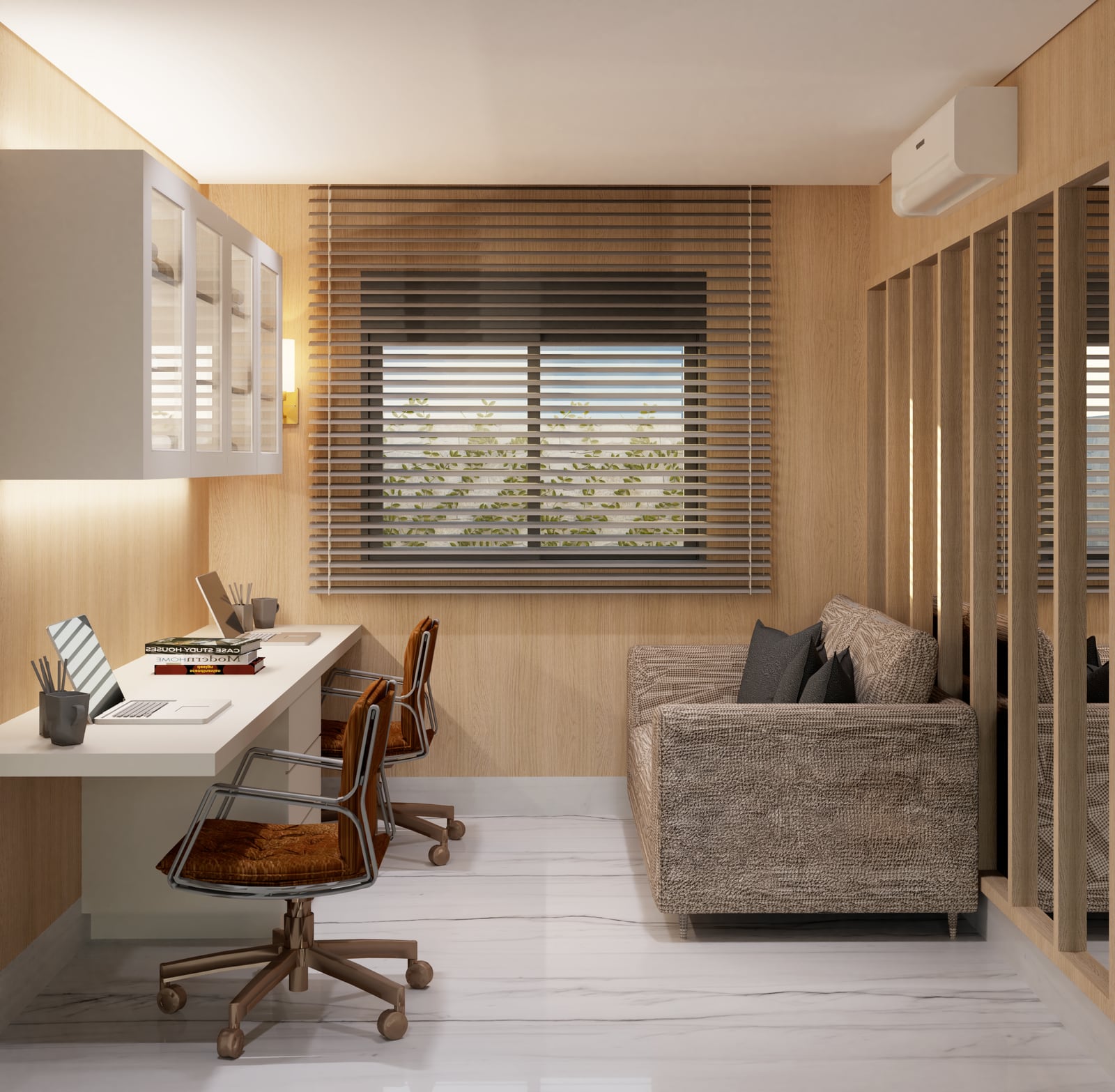 Home office decorado — sobrado 4Q3S (imagem ilustrativa)