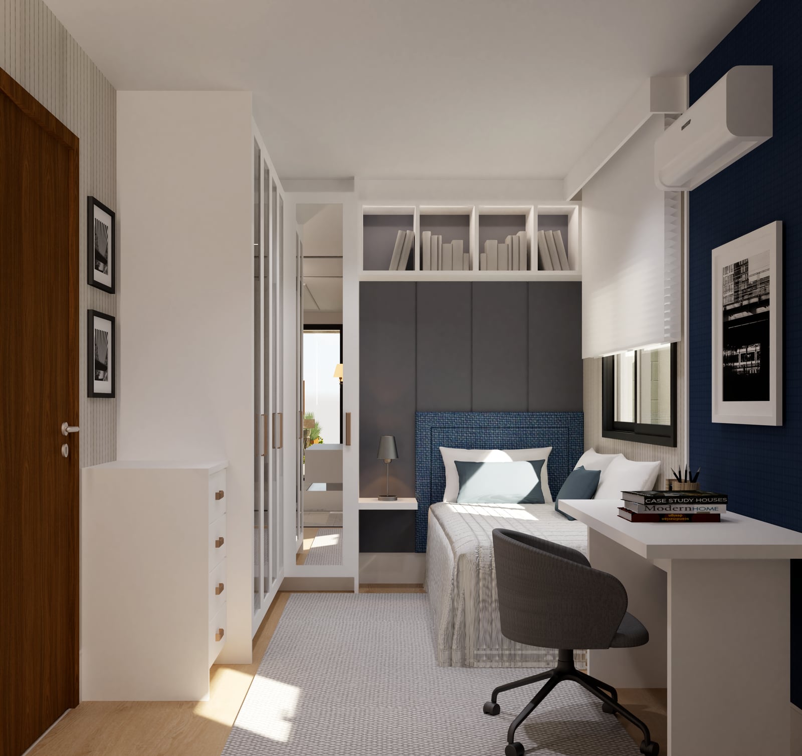 Quarto com espaço de estudo — casa térrea (imagem ilustrativa)